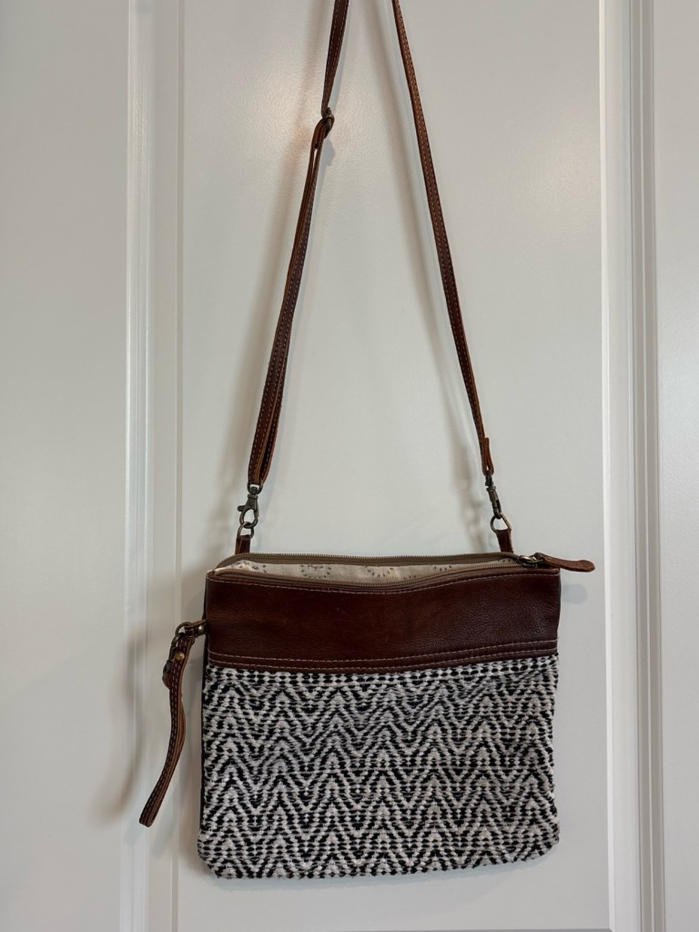 Myra Bag Brown & Black Woven Crossbody
